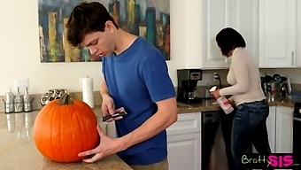 A Teen Girl Finds Her Stepbrother Pleasuring Himself On A Pumpkin
