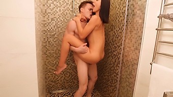Amateur Brunette Gets A Big Dick In The Shower