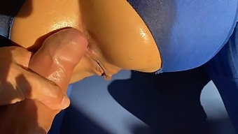 Stepsister Enjoys Intense Sexual Encounter During Yoga Session - Oiled Butt Bouncing On Large Penis, Resulting In Ejaculation On Breasts